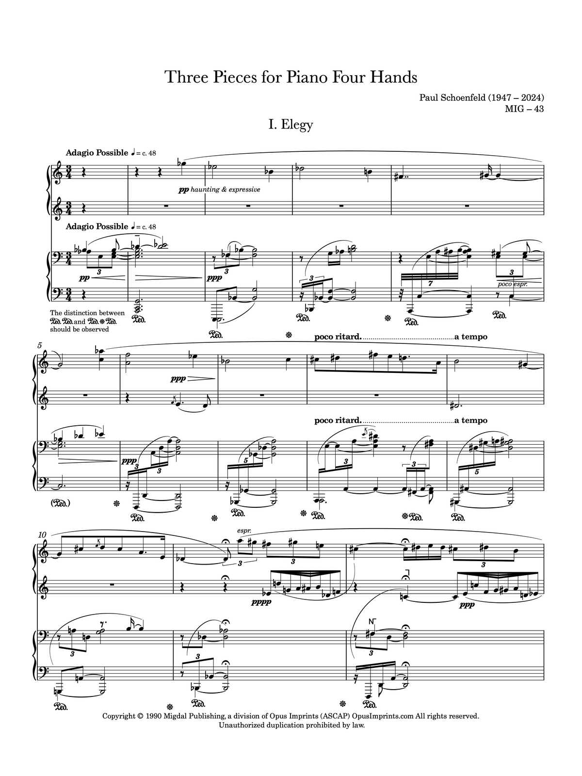 Three Pieces for Piano Four Hands - Paul Schoenfeld