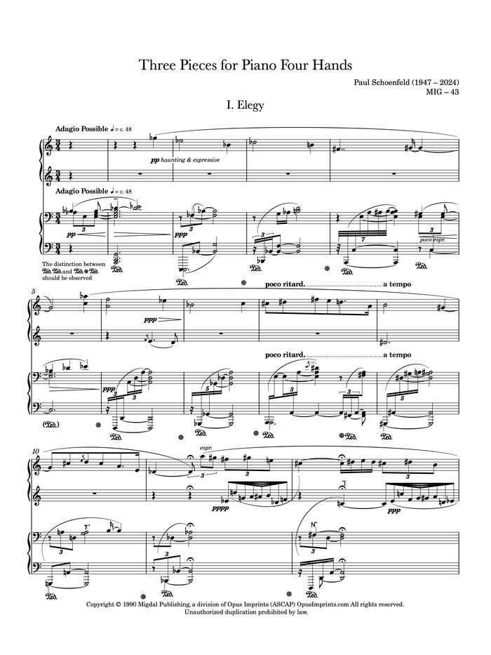 Three Pieces for Piano Four Hands - Paul Schoenfeld