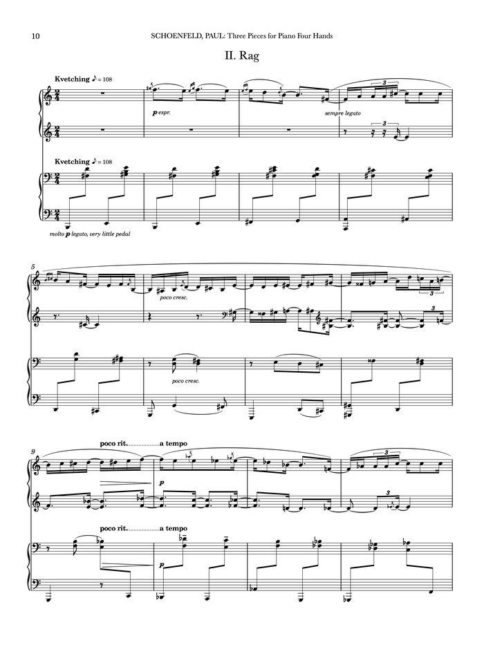 Three Pieces for Piano Four Hands - Paul Schoenfeld