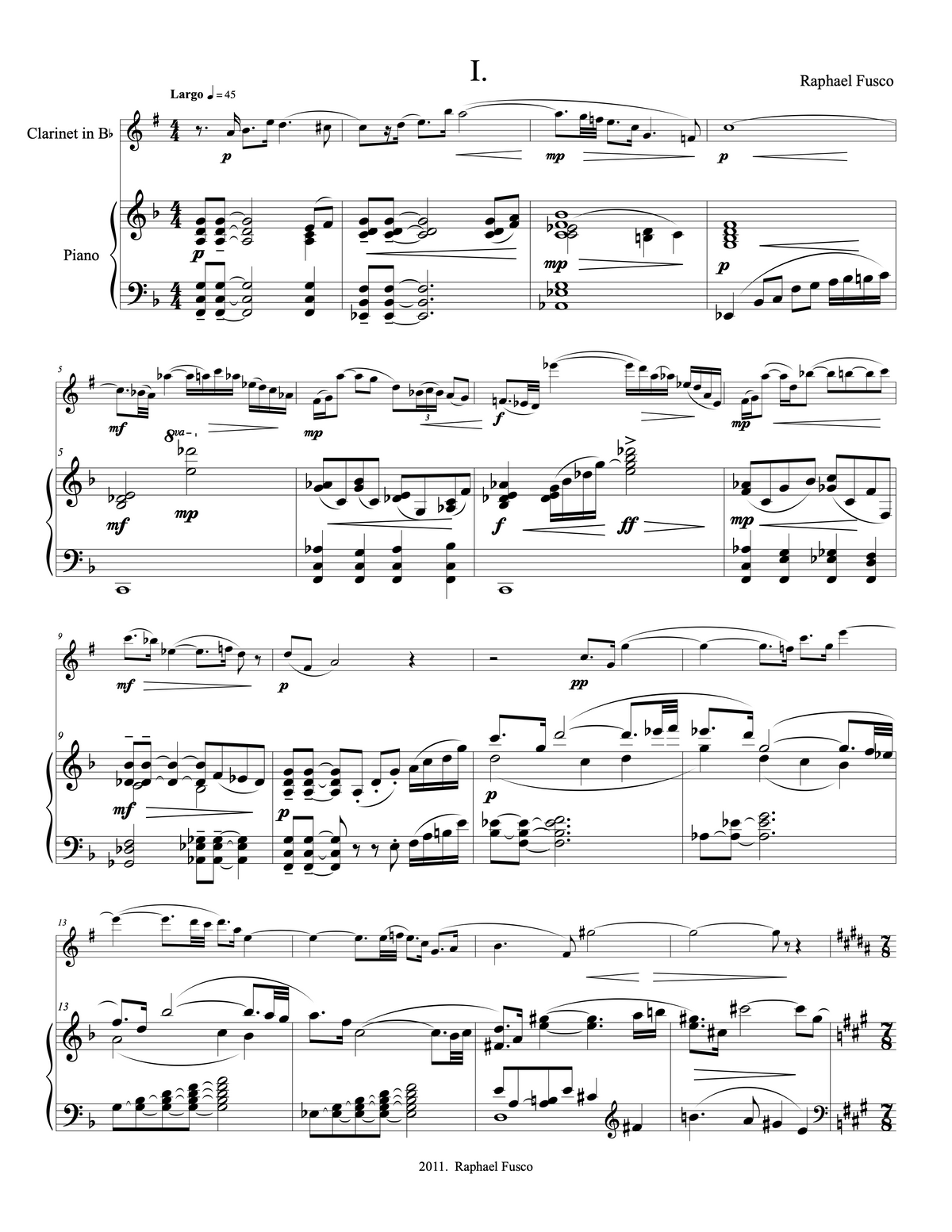 SONATA for Clarinet and Piano - Raphael Fusco