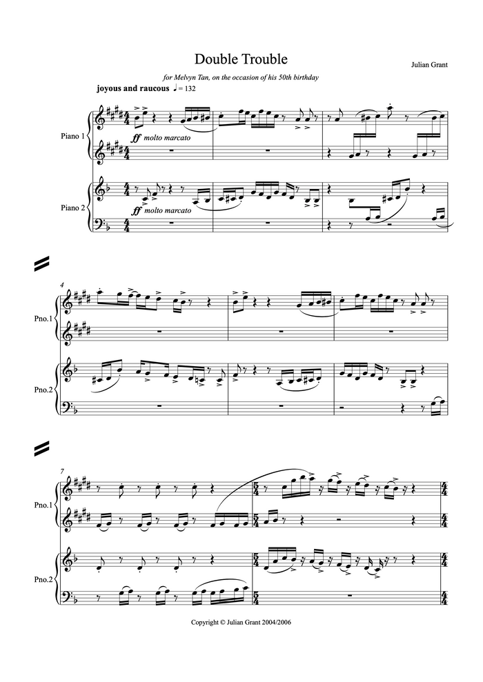 Double Trouble for piano four-hands - Julian Grant