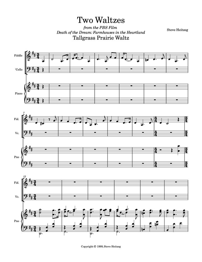 Two waltzes from the Emmy Award-winning original score to the PBS film Death of the Dream (Farmhouses in the Heartland) – Steve Heitzeg