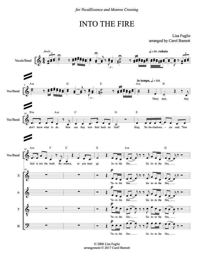 Into the Fire – arranged by Carol Barnett