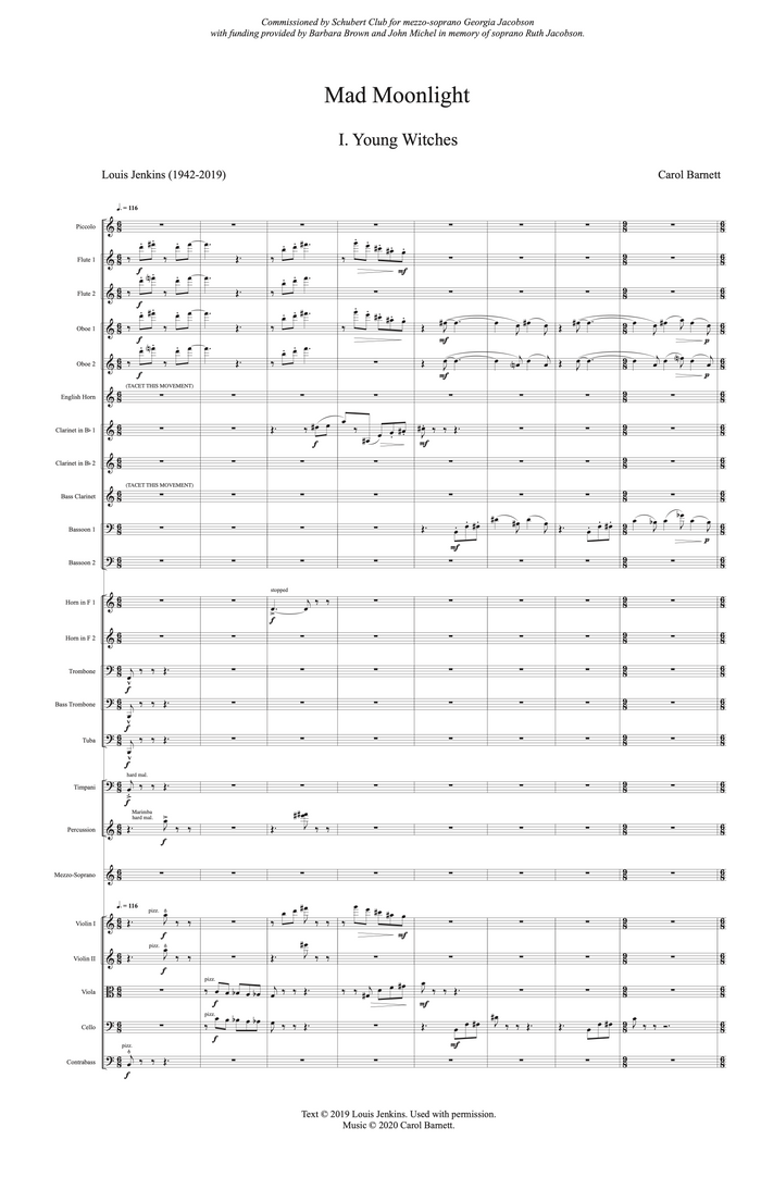 Mad Moonight (mezzo-soprano and orchestra)  – Carol Barnett