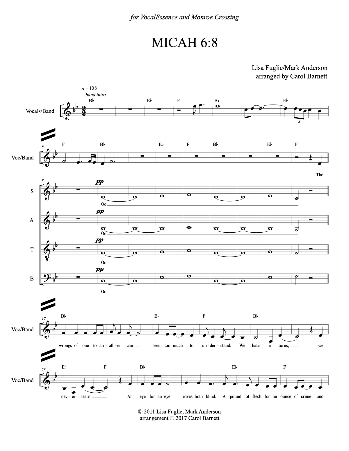 Micah 6:8 – arranged by Carol Barnett