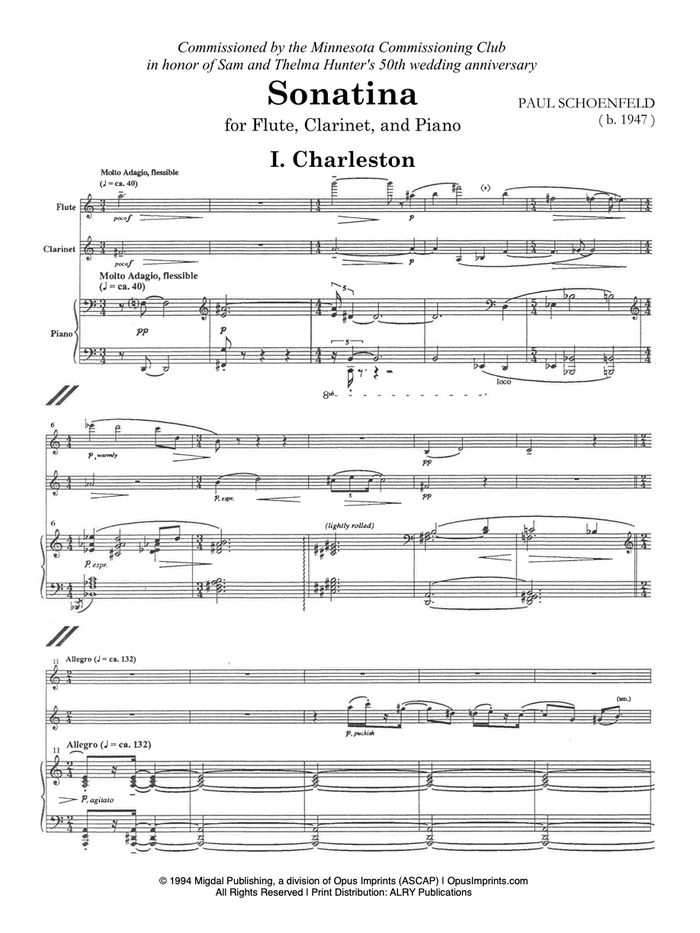 Sonatina for Flute, Clarinet, and Piano - Paul Schoenfeld
