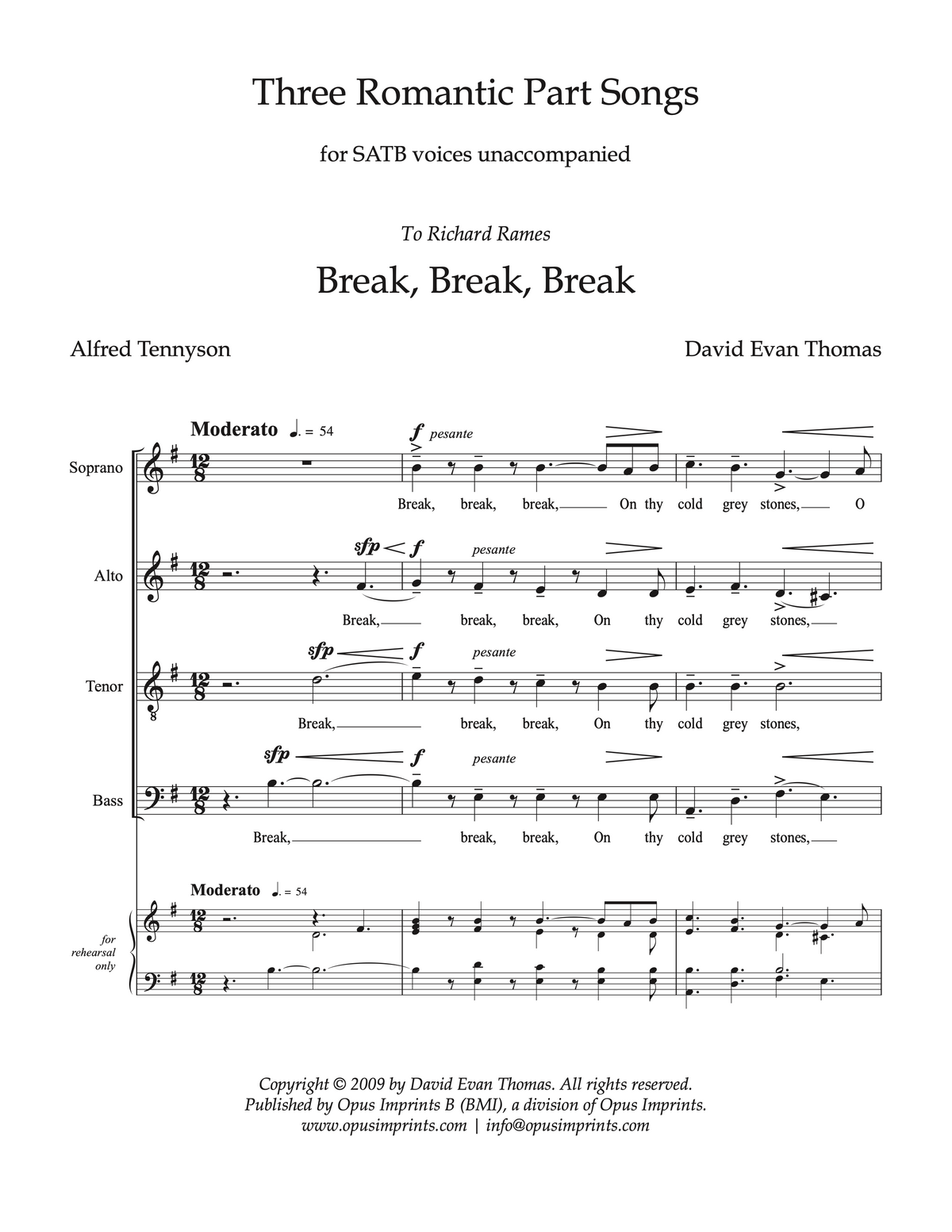 Three Romantic Part Songs - David Evan Thomas