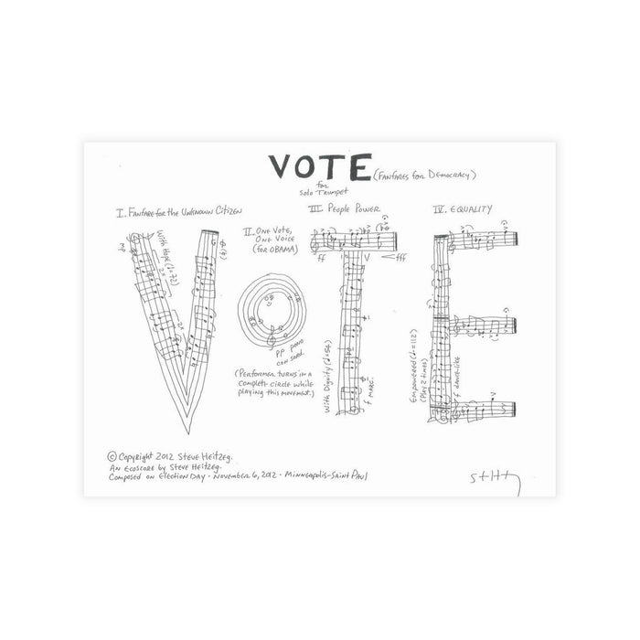 "VOTE (Fanfare for Democracy)" Postcard – Steve Heitzeg (ecoscore)