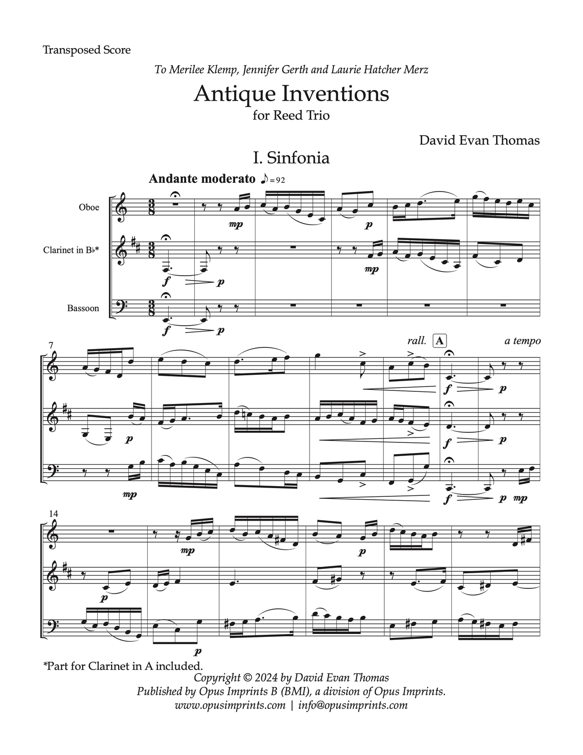 Antique Inventions for Reed Trio –  David Evan Thomas