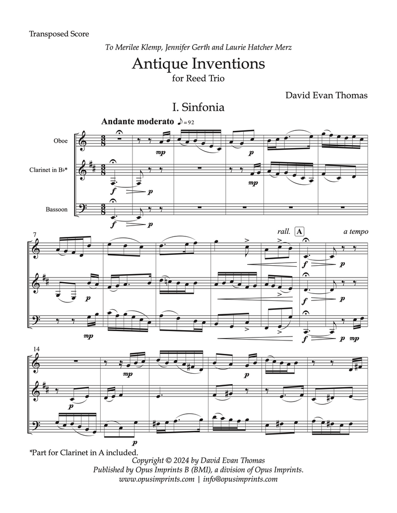 Antique Inventions for Reed Trio –  David Evan Thomas