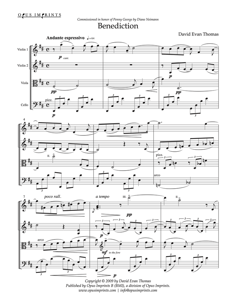 Benediction for Quartet –  David Evan Thomas
