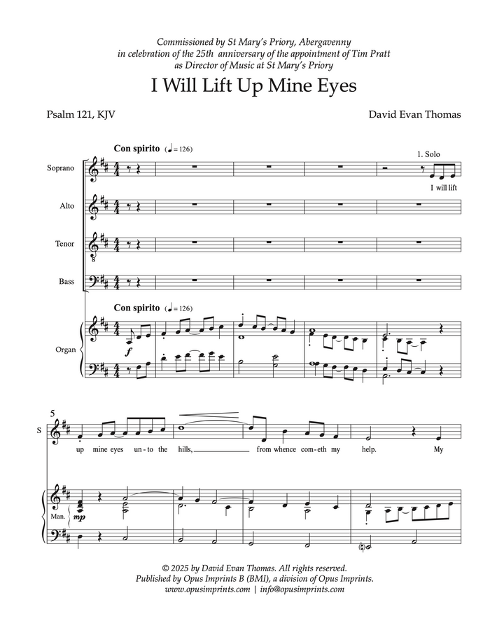 I Will Lift Up Mine Eyes (Psalm 121) –  David Evan Thomas