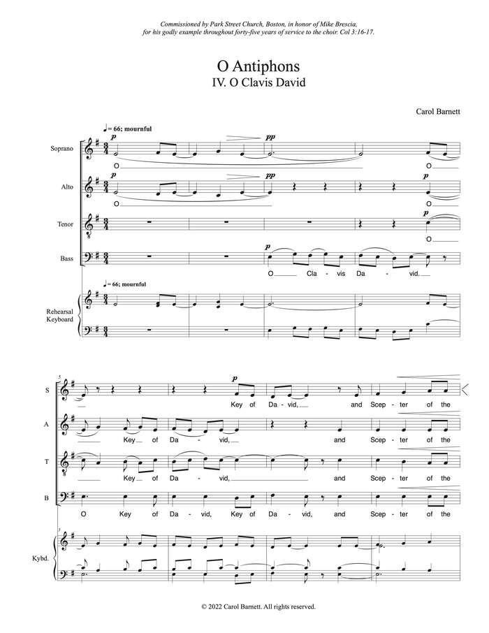 O Clavis David (from O Antiphons) – Carol Barnett