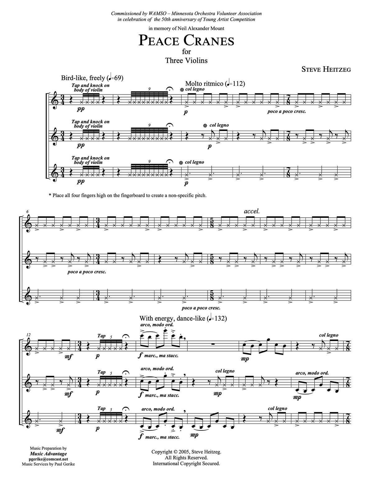 Peace Cranes for Three Violins – Steve Heitzeg