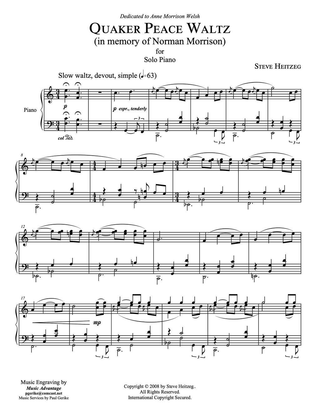 Quaker Peace Waltz by Steve Heitzeg - Sheet Music | Opus Imprints