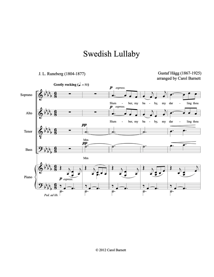 Swedish Lullaby – arranged by Carol Barnett