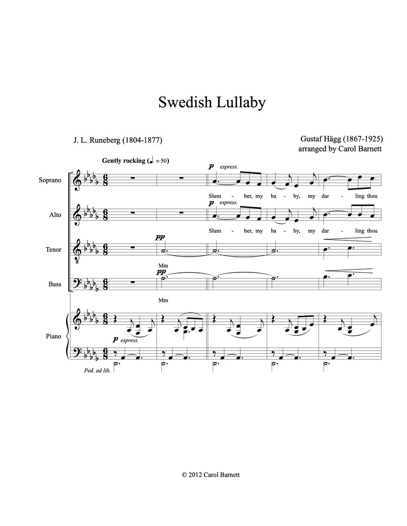 Swedish Lullaby – arranged by Carol Barnett