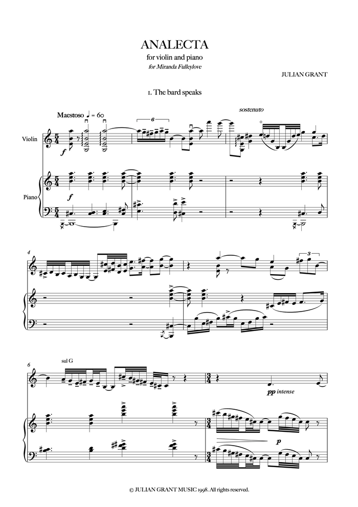 ANALECTA – suite for violin and piano - Julian Grant