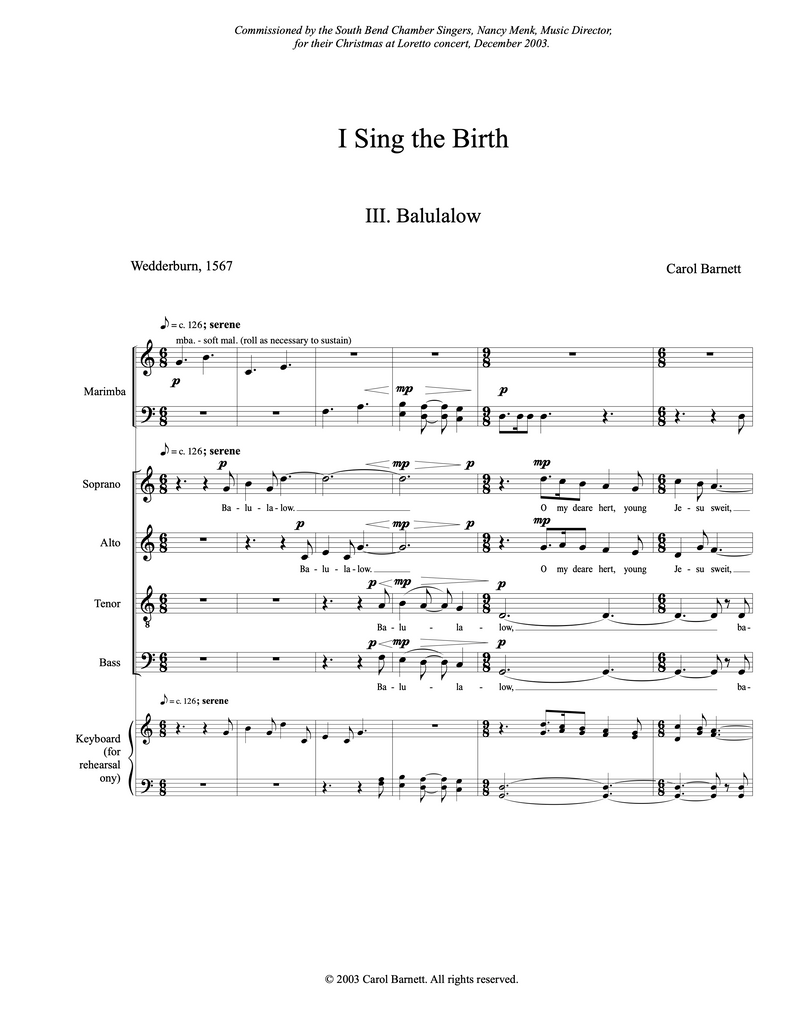 Balulalow (from I Sing the Birth) – Carol Barnett