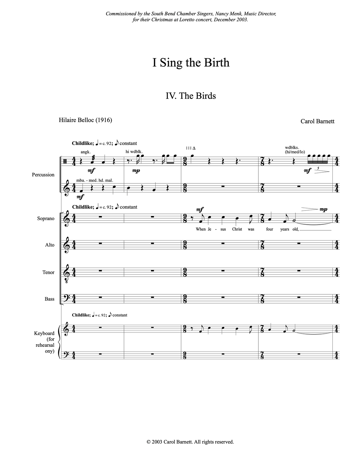 The Birds (from I Sing the Birth) – Carol Barnett