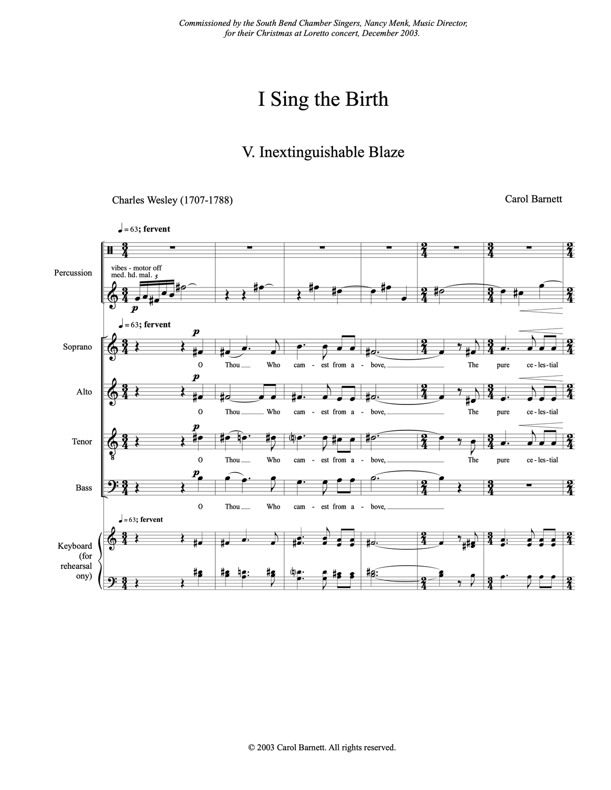 Inextinguishable Blaze (from I Sing the Birth) – Carol Barnett