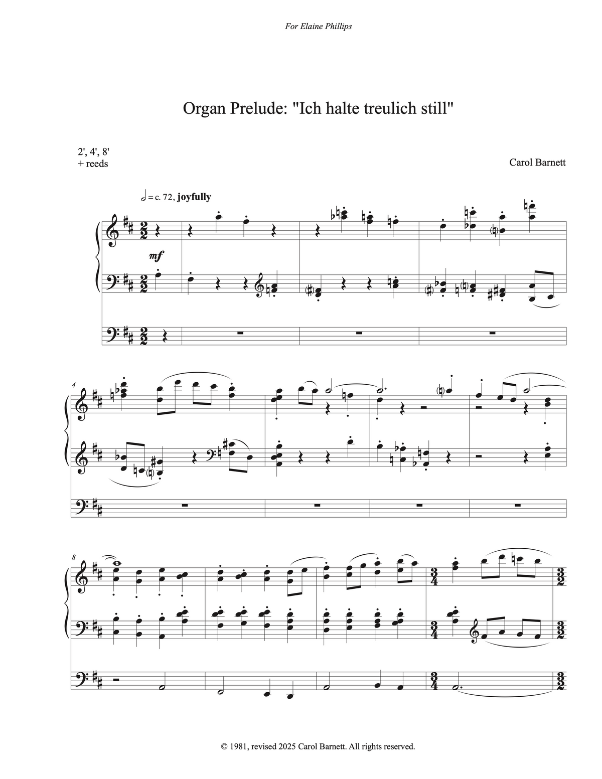 Organ Prelude - Ich halte – Carol Barnett