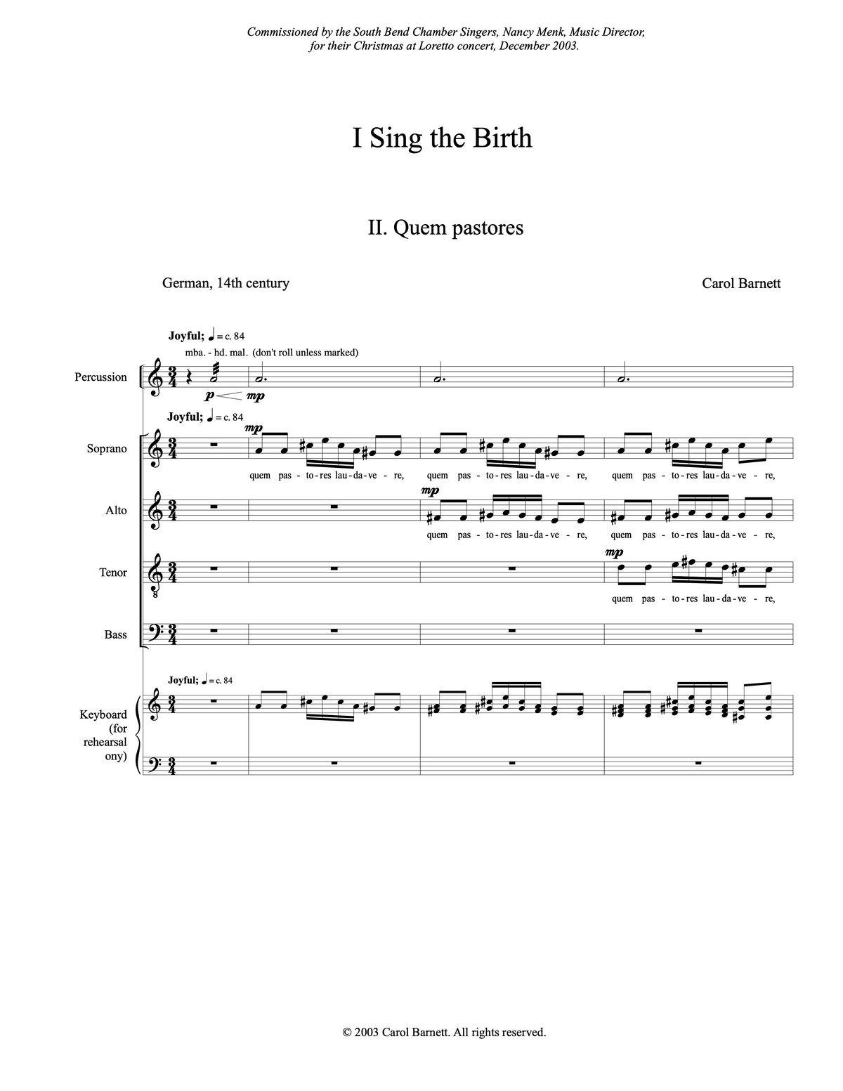 Quem Pastores (from I Sing the Birth) – Carol Barnett