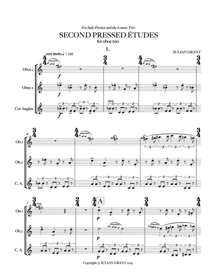 Second Pressed Etudes – for oboe trio - Julian Grant