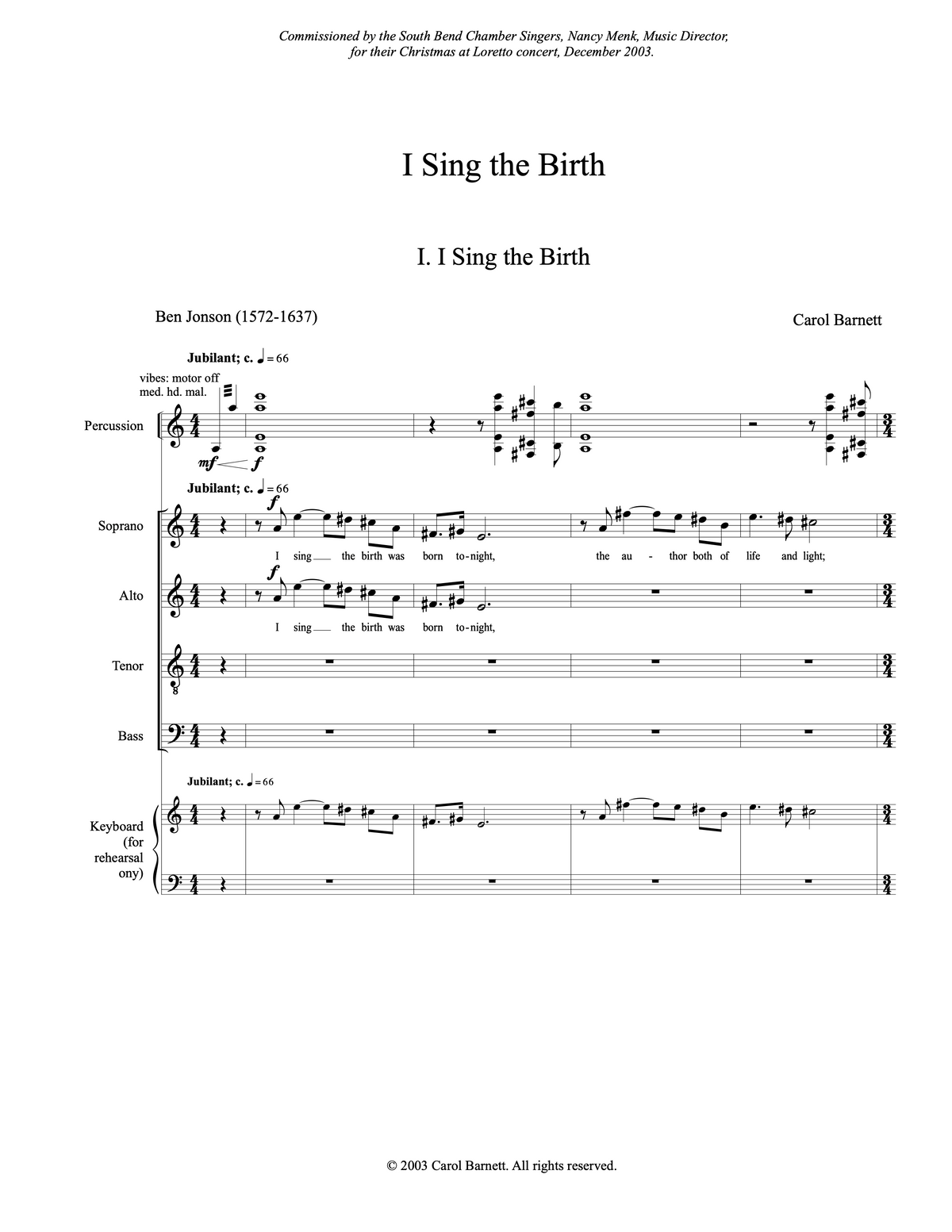 I Sing the Birth – Carol Barnett