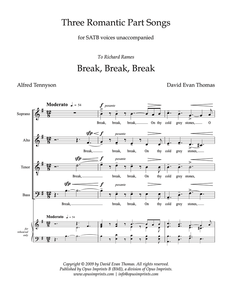 Three Romantic Part Songs - David Evan Thomas